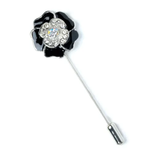 M-m1050-Alfiler Metálico Flor Negra Diamantes