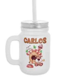 Jarra con Pajita de Cristal Nombre Casa Perrito