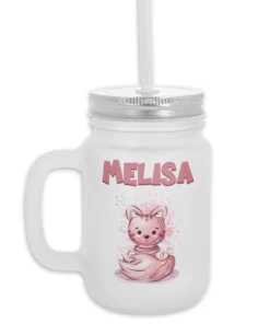 Jarra con Pajita de Cristal Nombre Miau