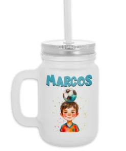 Jarra con Pajita de Cristal Nombre Niño Balón