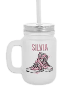 Jarra con Pajita de Cristal Nombre Zapas Pink