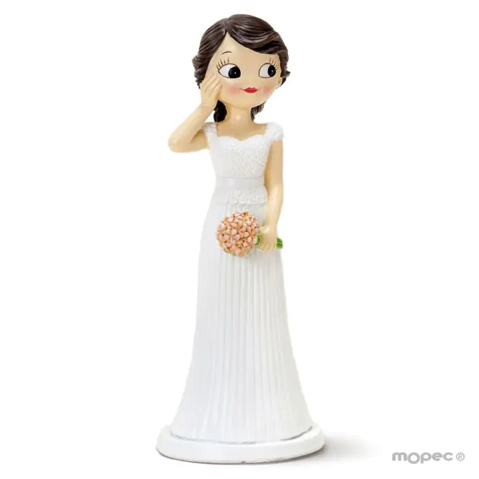 Figura para pastel novia Pop y Fun con mano en la mejilla